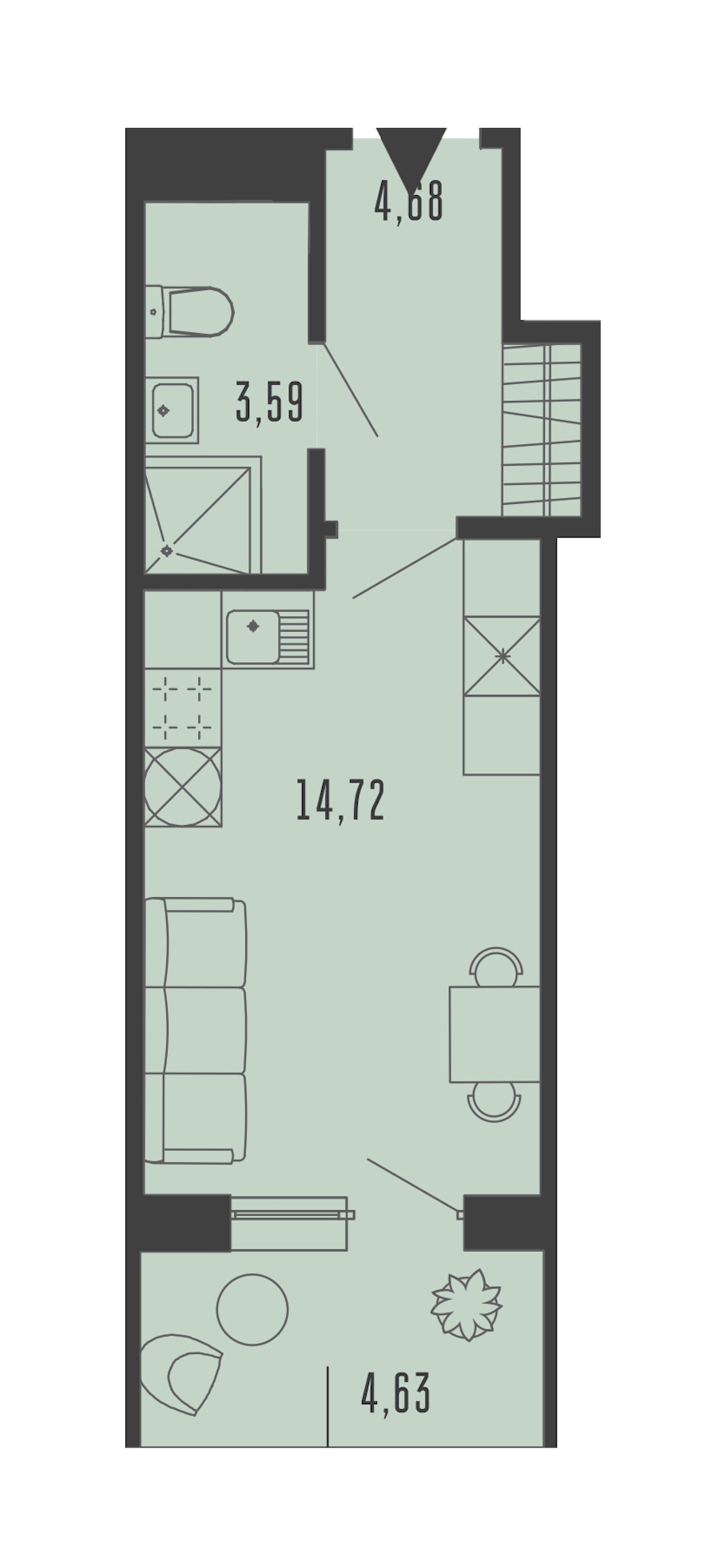 Квартира студия 24.38 м², 2/5 эт., Комплекс апартаментов «Bereg. Курортный»